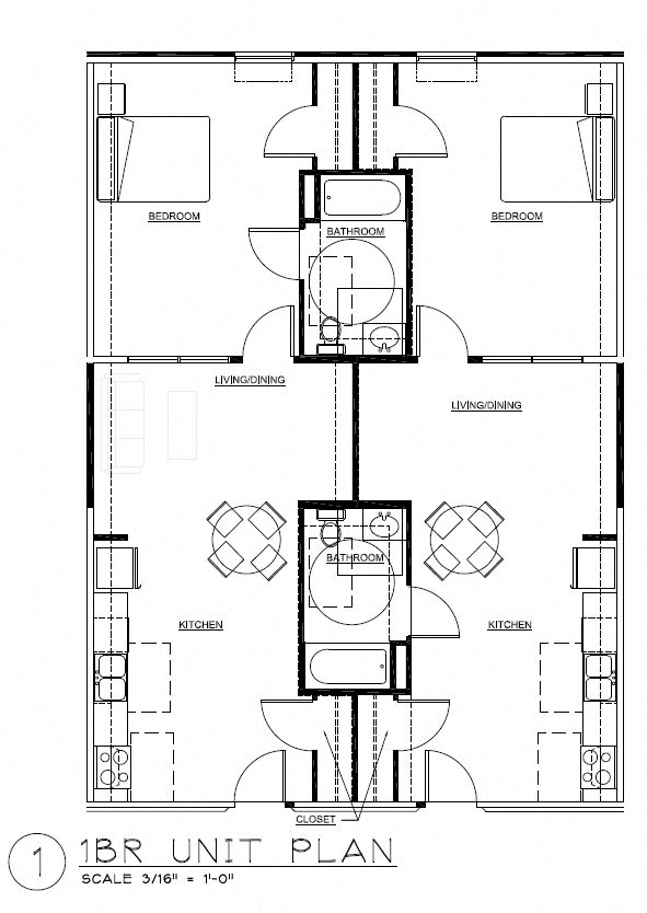 Floor plan for 1 bed, 1 bath, 702 sqft